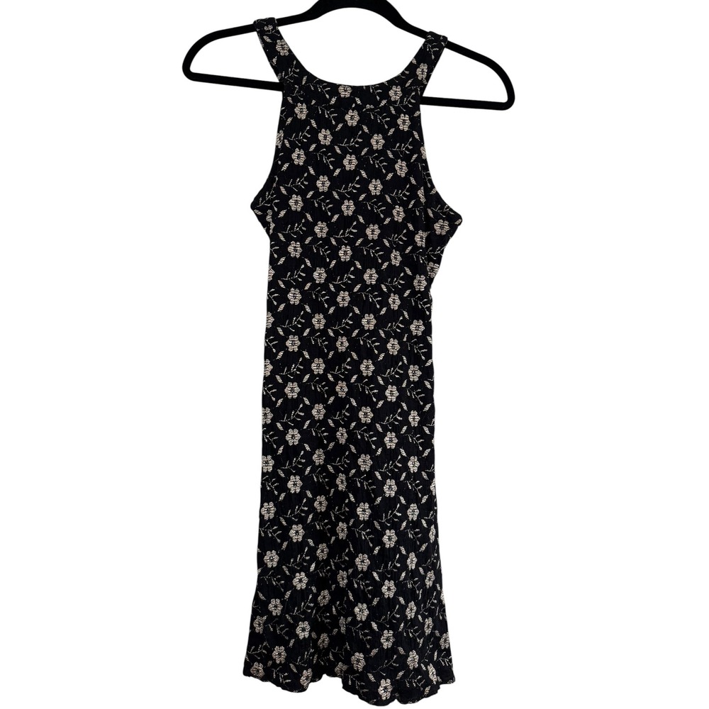 Free People Black Floral Crinkle Mini Dress Halter Cross Back XS